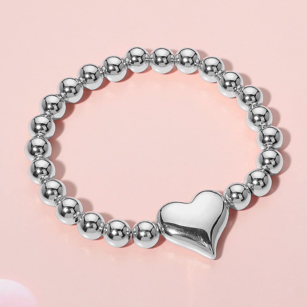 Madeline Love Rhodium Metal Heart Pointed Ball Stretch Bracelet - Bracelets