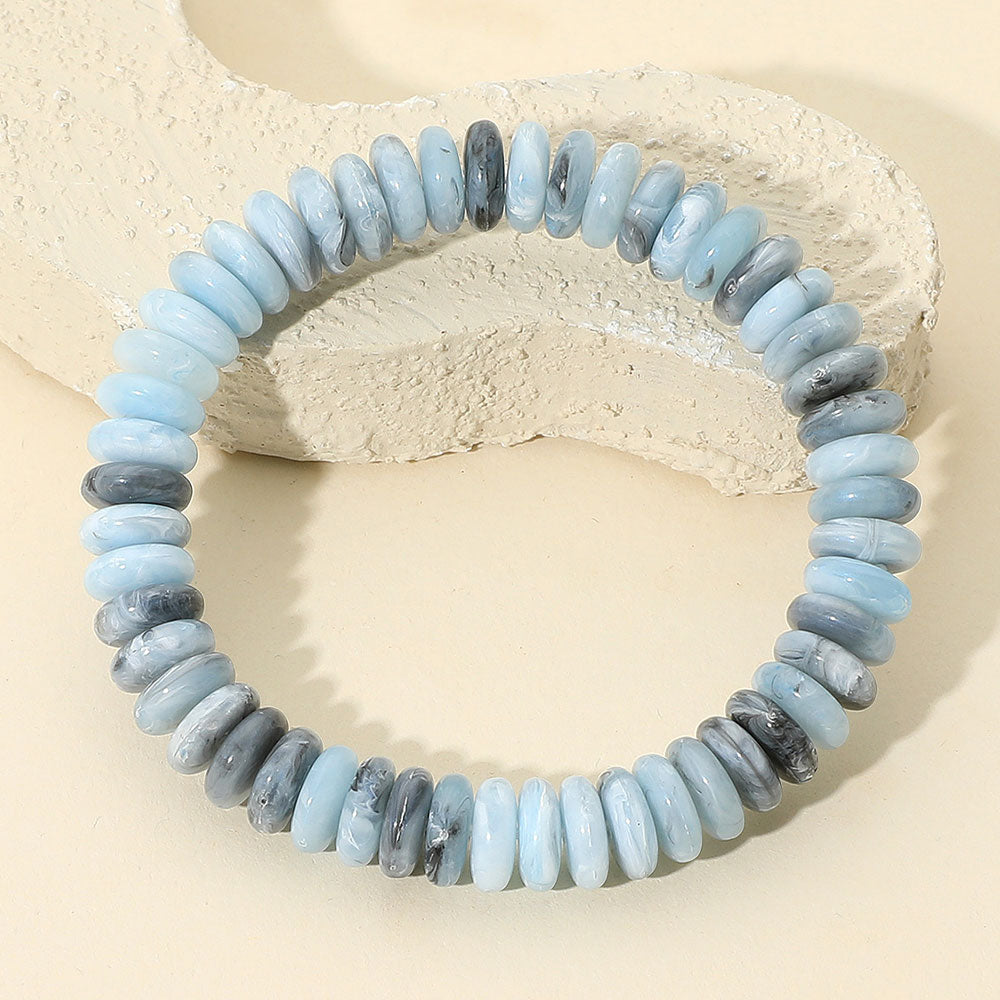 Madeline Love Gold, Navy Marbled Flat Disc Beaded Stretch Bracelet - Bracelets