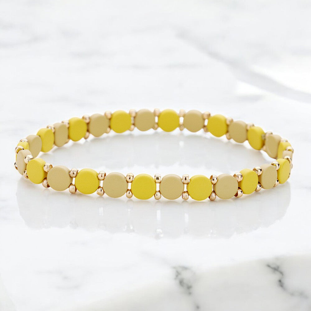 Madeline Love Gold, Mustard Round Lego Color Block
Stretch Bracelet - Bracelets