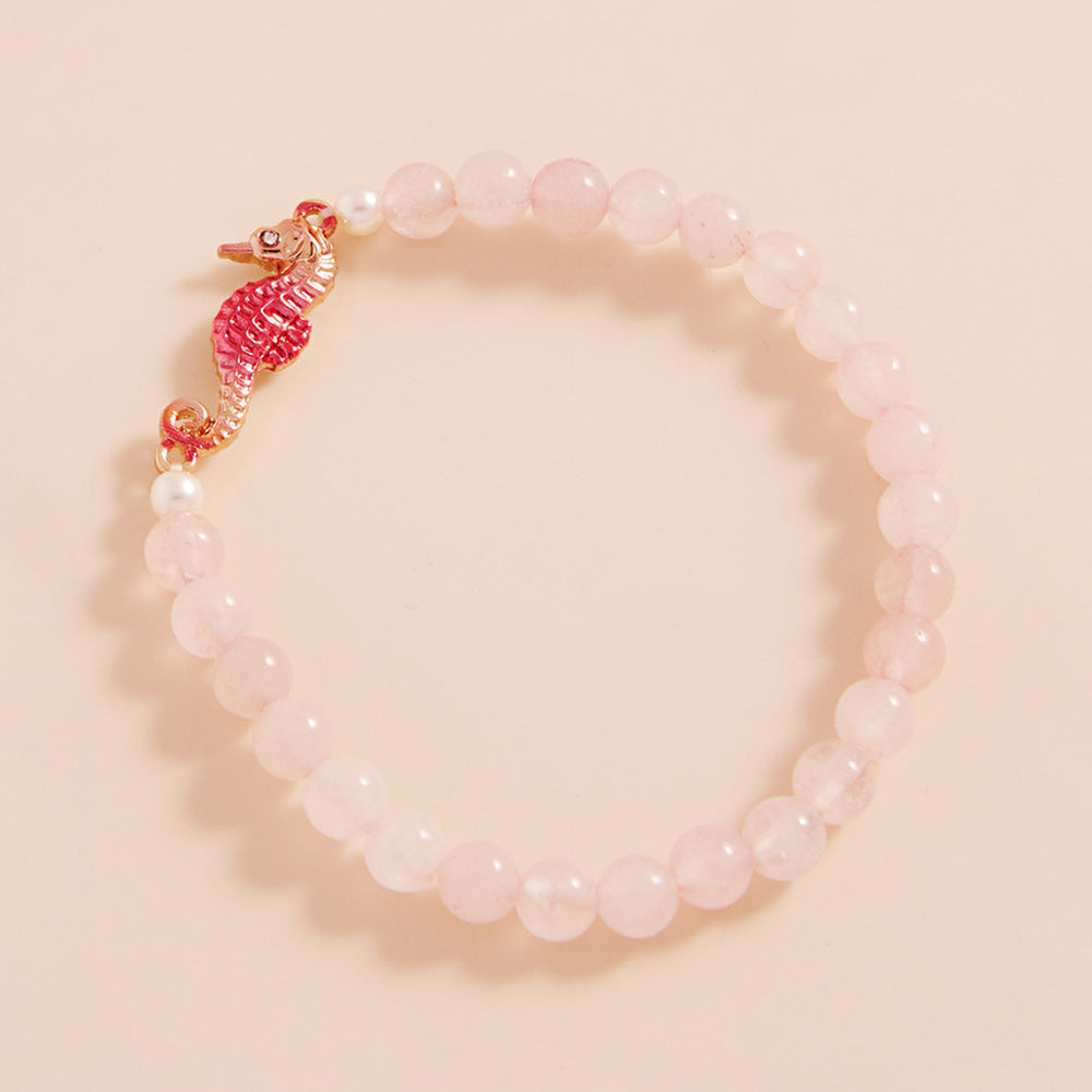 Madeline Love Gold, Pink Stone Paved Colored Metal Seahorse Faceted Stretch Bracelet - Bracelets