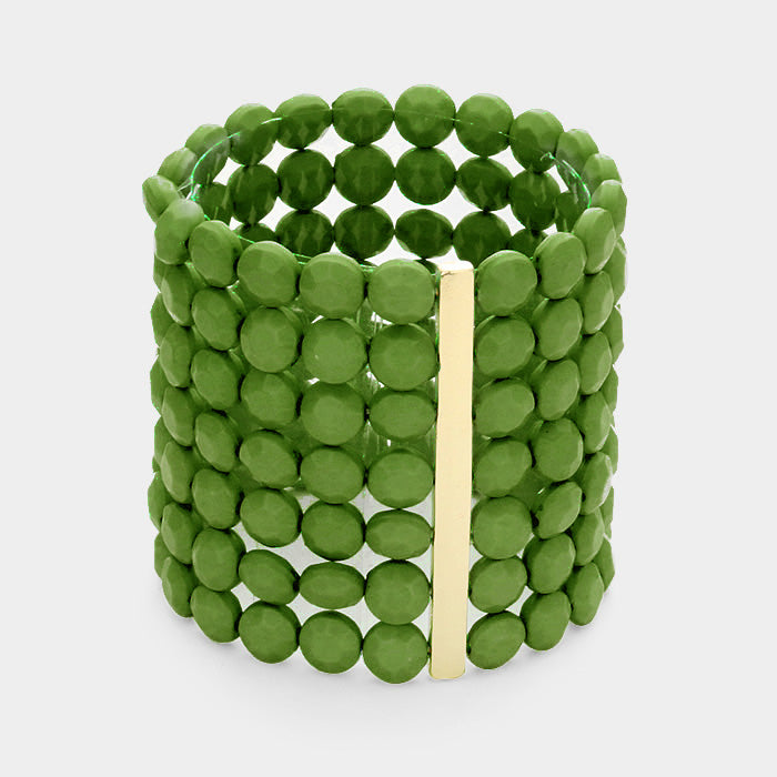 Madeline Love Green 7Rows Wide Faceted Round Beaded Stretch Bracelet - Bracelets