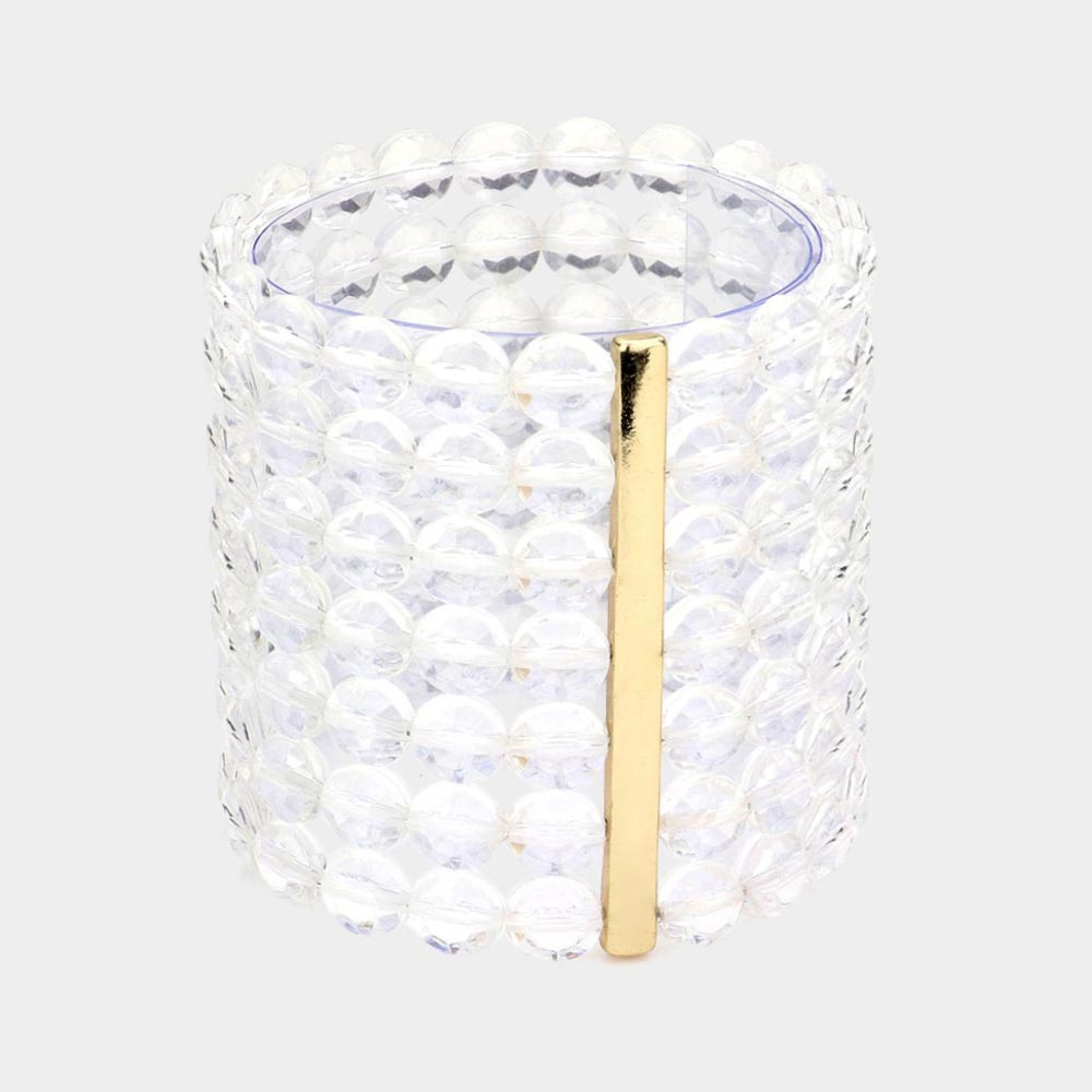 Madeline Love Lucite 7Rows Wide Faceted Round Clear Lucite Beaded Stretch Bracelet - Bracelets