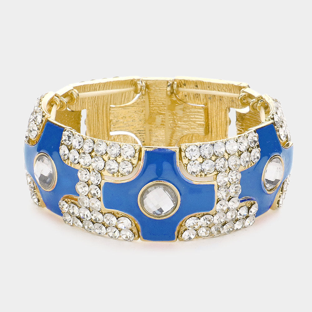 Madeline Love Blue Cross Crystal Stretch Bracelet - Bracelets