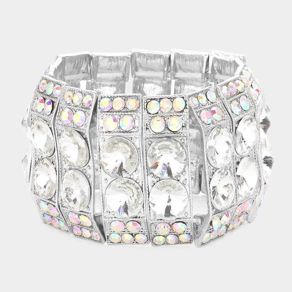 Madeline Love Clear, Rhodium Marquise Bubble Crystal Evening Stretch Bracelet - Bracelets