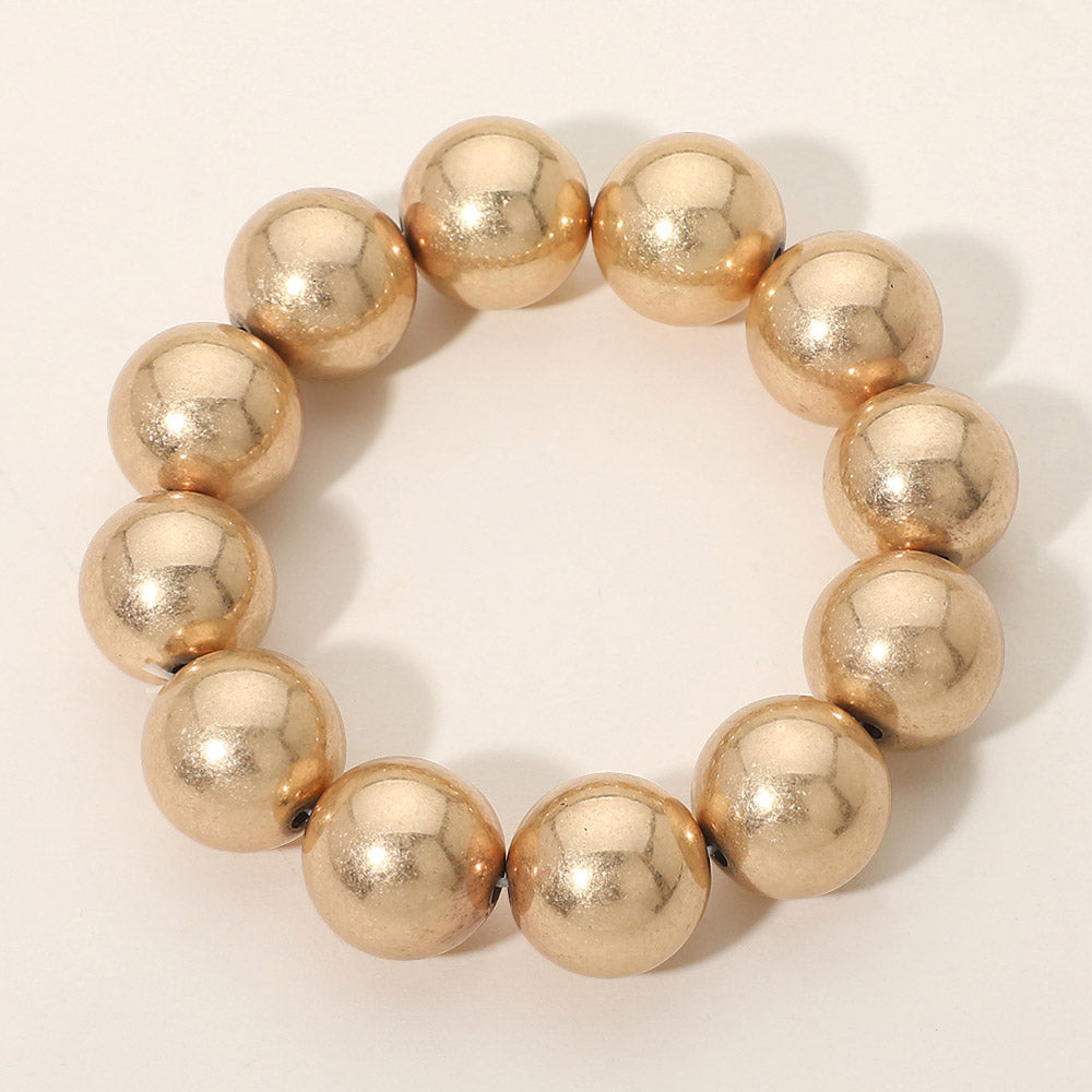 Madeline Love Worn Gold Metal Ball Beaded Stretch Bracelet - Bracelets