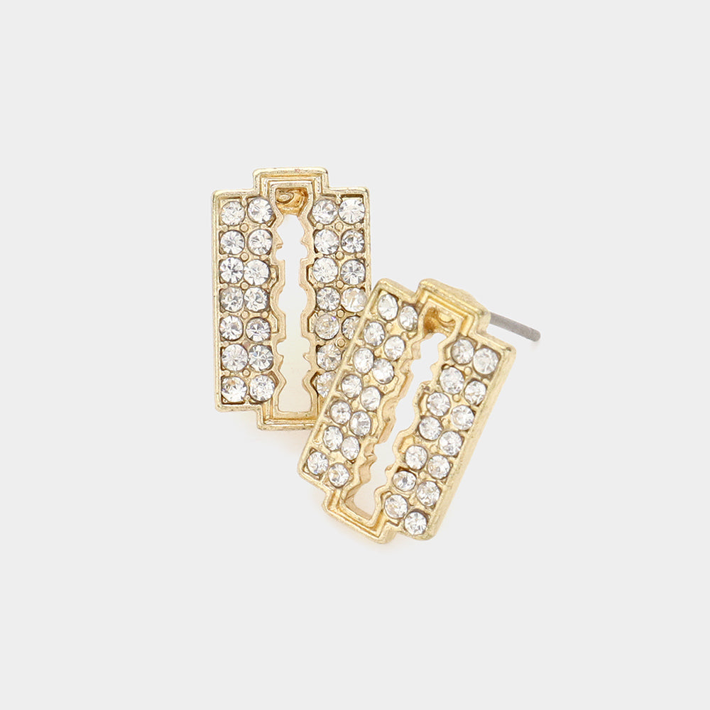 Madeline Love Gold Razor Blade Rhinestone Stud Earrings