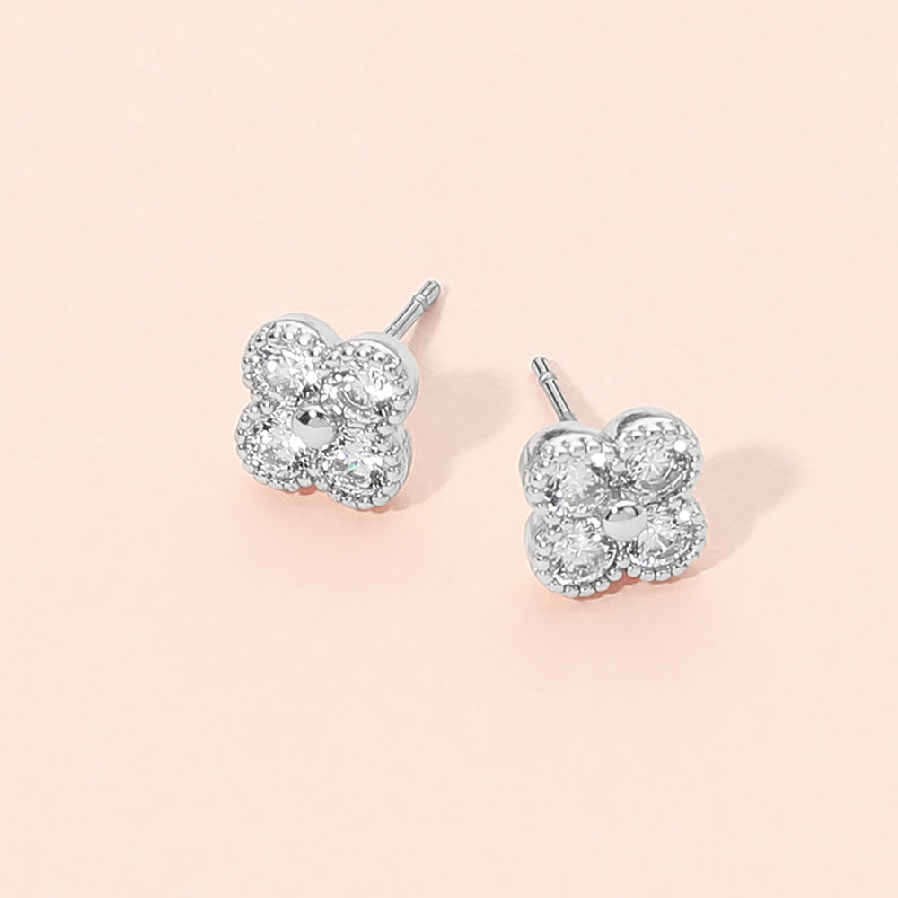 Madeline Love Rhodium CZ Pave Mini Flower Stud Earrings