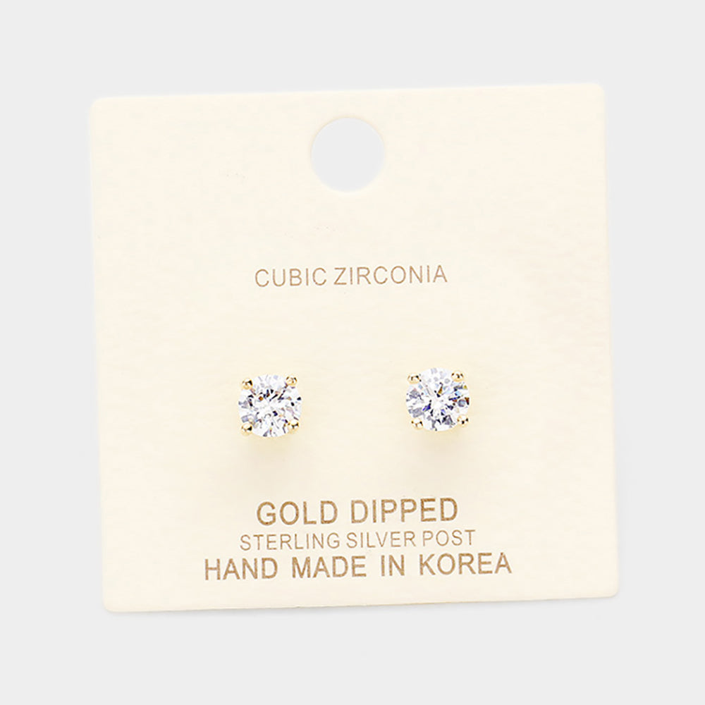 Madeline Love Clear, Gold Gold Dipped 6mm Cubic Zirconia Round Stud Earrings
