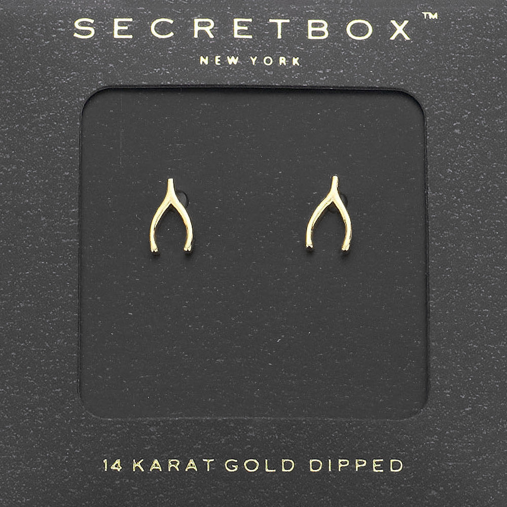 Madeline Love Gold Secret Box_14K Gold Dipped Wishbone Stud Earrings