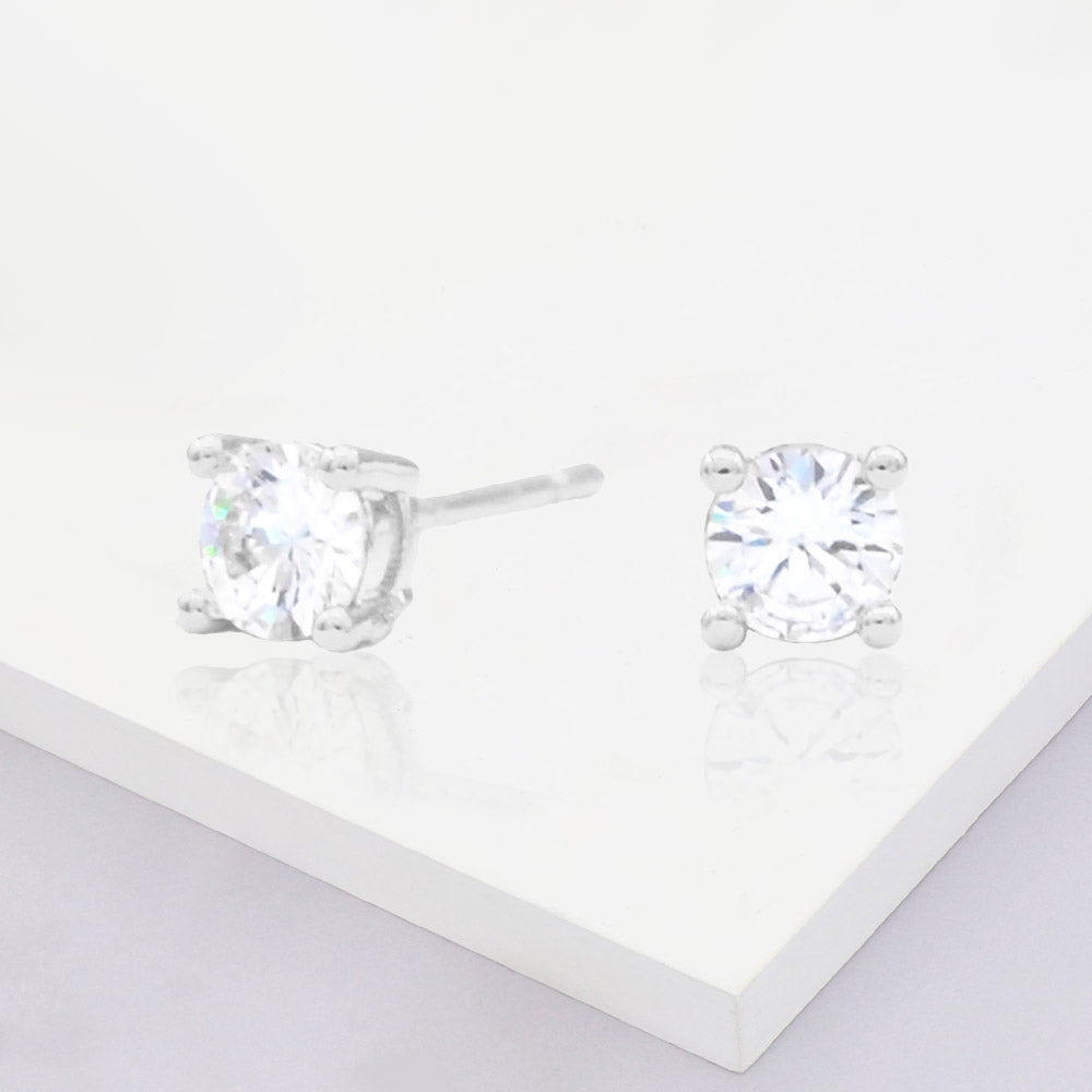 Madeline Love Rhodium White Gold Dipped 5mm Round CZ Stone Stud Earrings