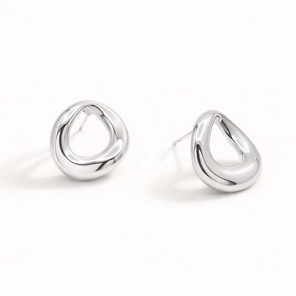 Madeline Love Rhodium, White Gold White Gold Dipped Modern Organic Ring Stud Earrings - desc