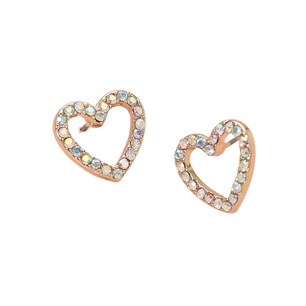 Madeline Love AB Rhinestone Embellished Open Heart Stud Earrings - desc
