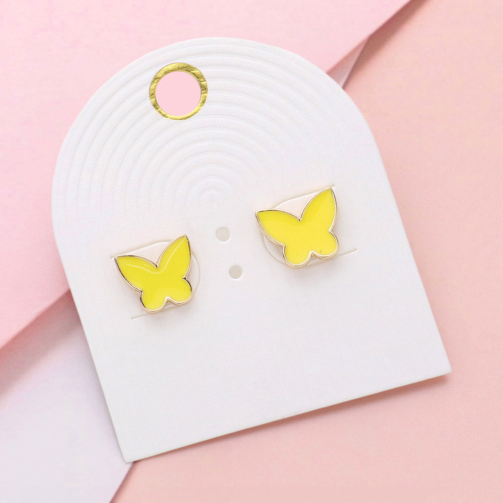 Madeline Love Gold, Yellow Enamel Butterfly Stud Earrings