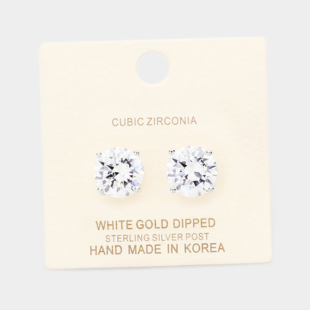 Madeline Love Clear, Rhodium White Gold Dipped 11mm Cubic Zirconia Round Stud Earrings