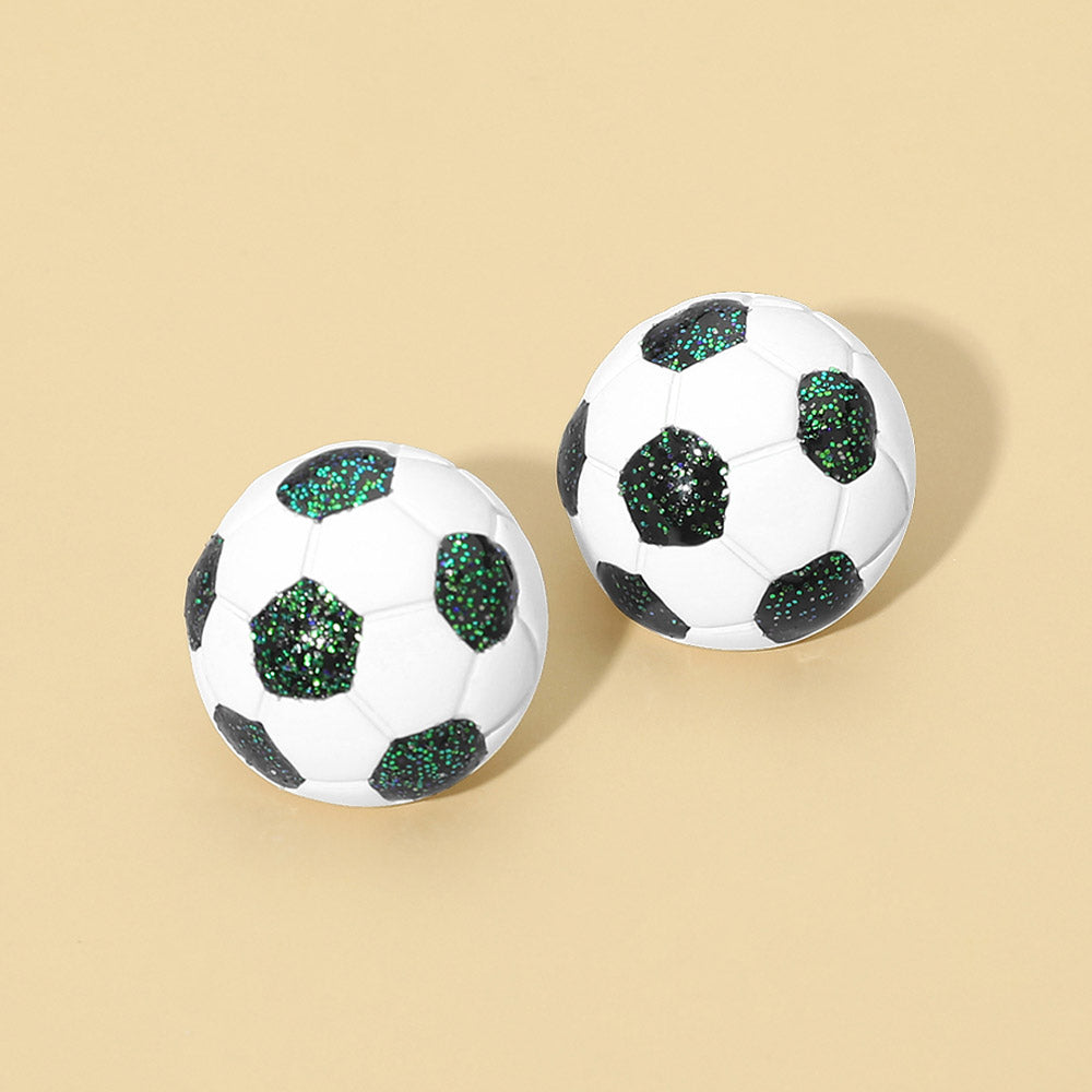 Madeline Love Green, White Soccer Ball Stud Earrings - Sports & Events