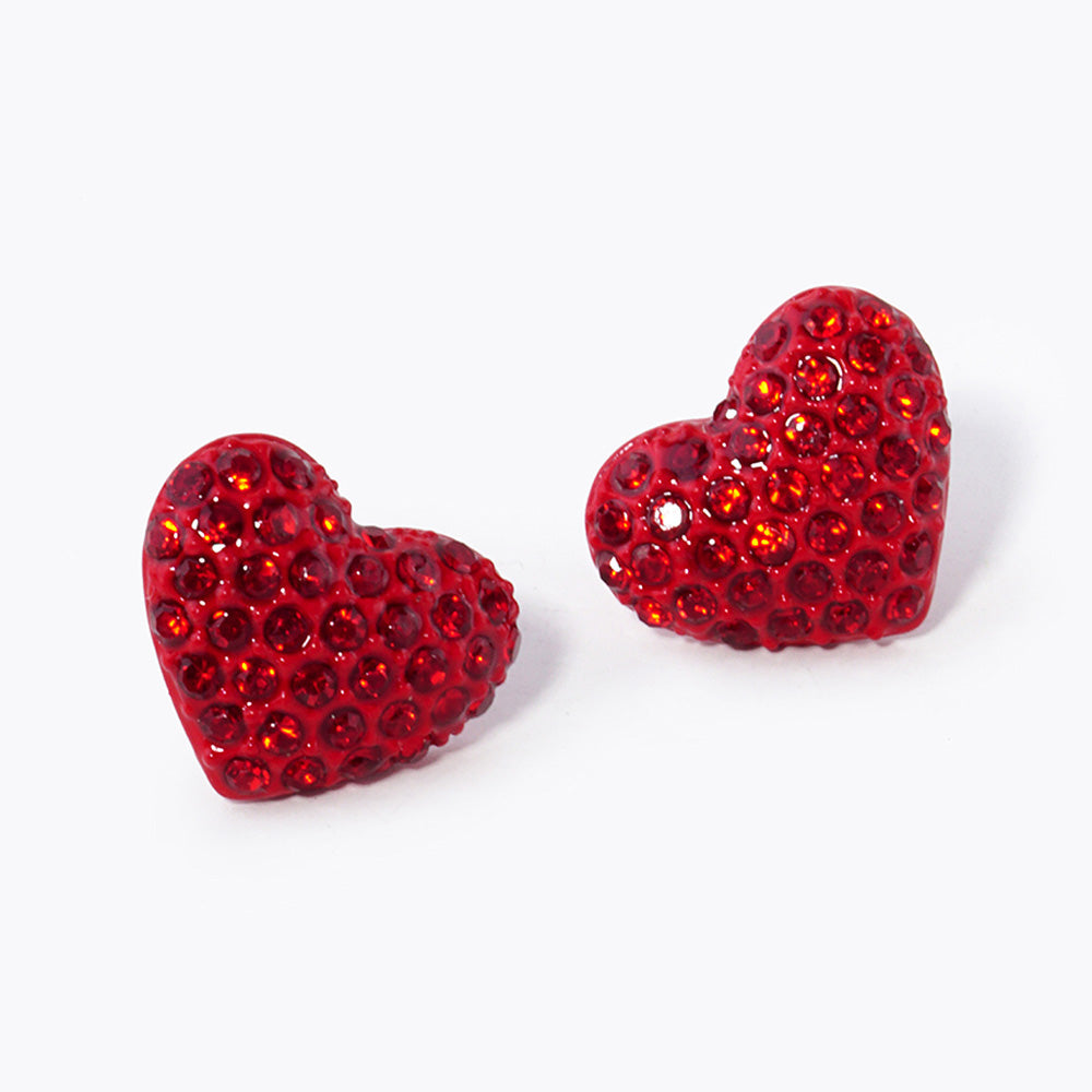 Madeline Love Siam Pave Crystal Rhinestone Heart Stud Earrings