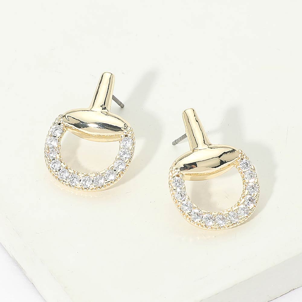 Madeline Love Gold 14K Gold Plated CZ Pave Half Horseshoe Stud Earrings