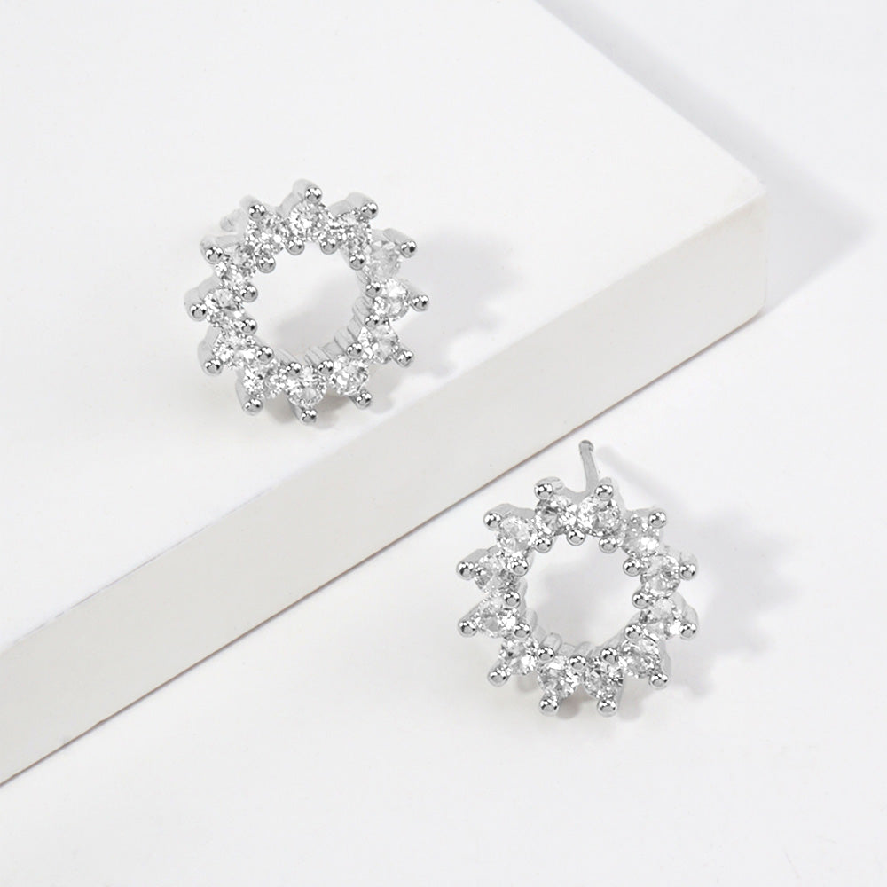 Madeline Love Clear, Rhodium 14K Gold Dipped CZ Open Circle Stud Earrings