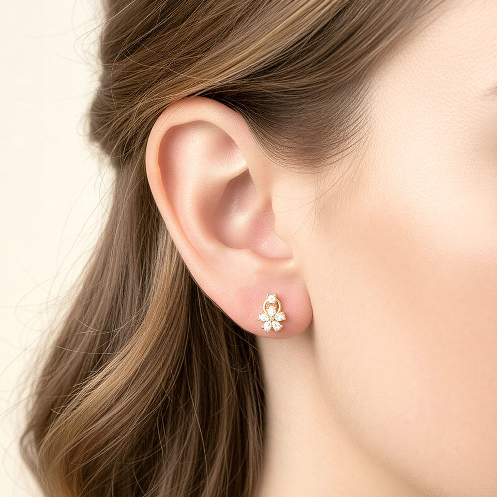Madeline Love Clear, Gold 14K Gold Dipped CZ Floral Cluster Drop Stud Earrings - extra