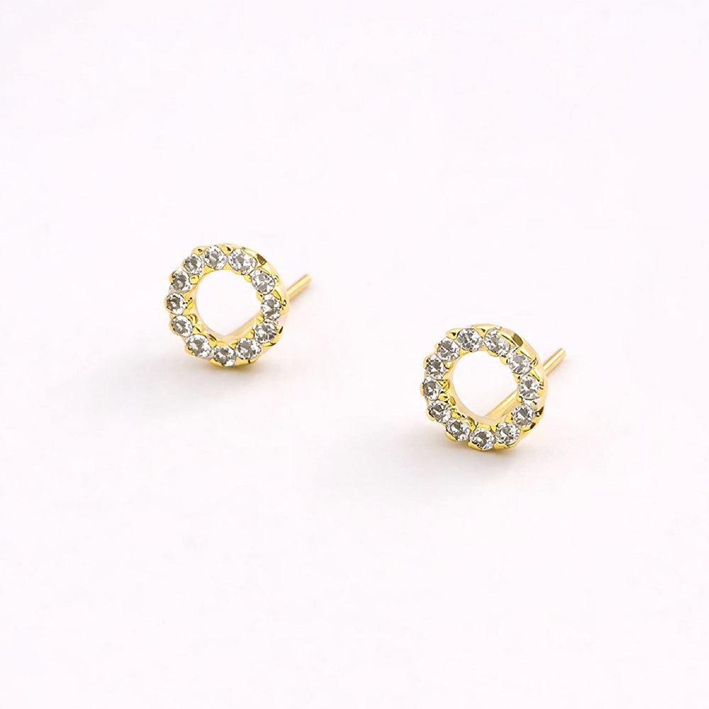 Madeline Love Clear, Gold 14K Gold Dipped CZ Pave Open Circle Stud Earrings - desc