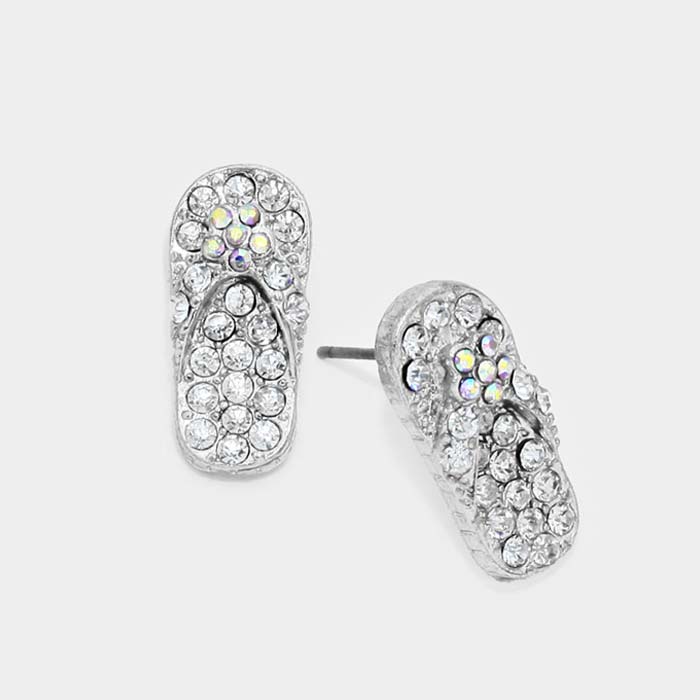 Madeline Love Rhodium Crystal Pave Flip Flop Stud Earrings
