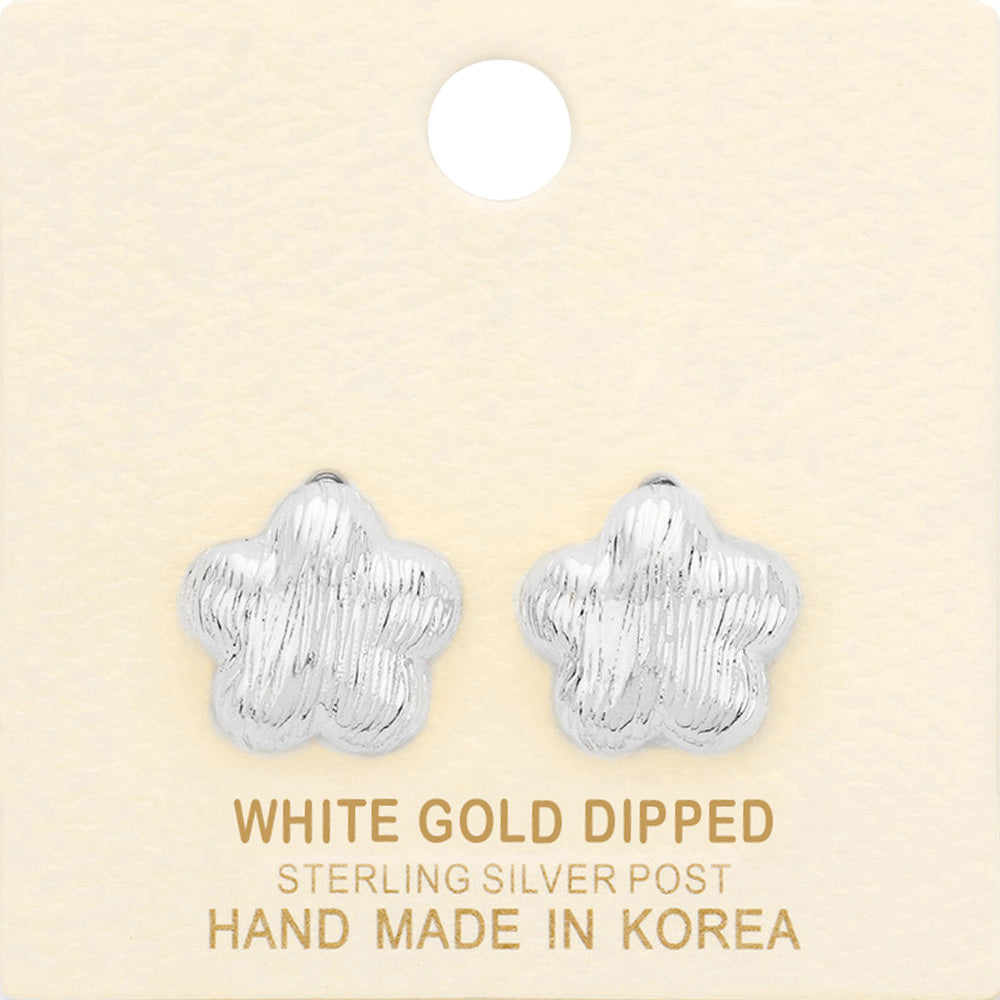 Madeline Love Rhodium White Gold Dipped Flower Stud Earrings