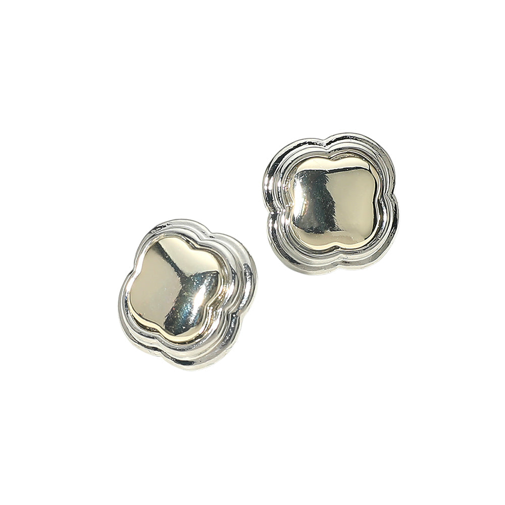 Madeline Love Two Tone 14K Gold Plated Two Tone Quatrefoil Stud Earrings - desc