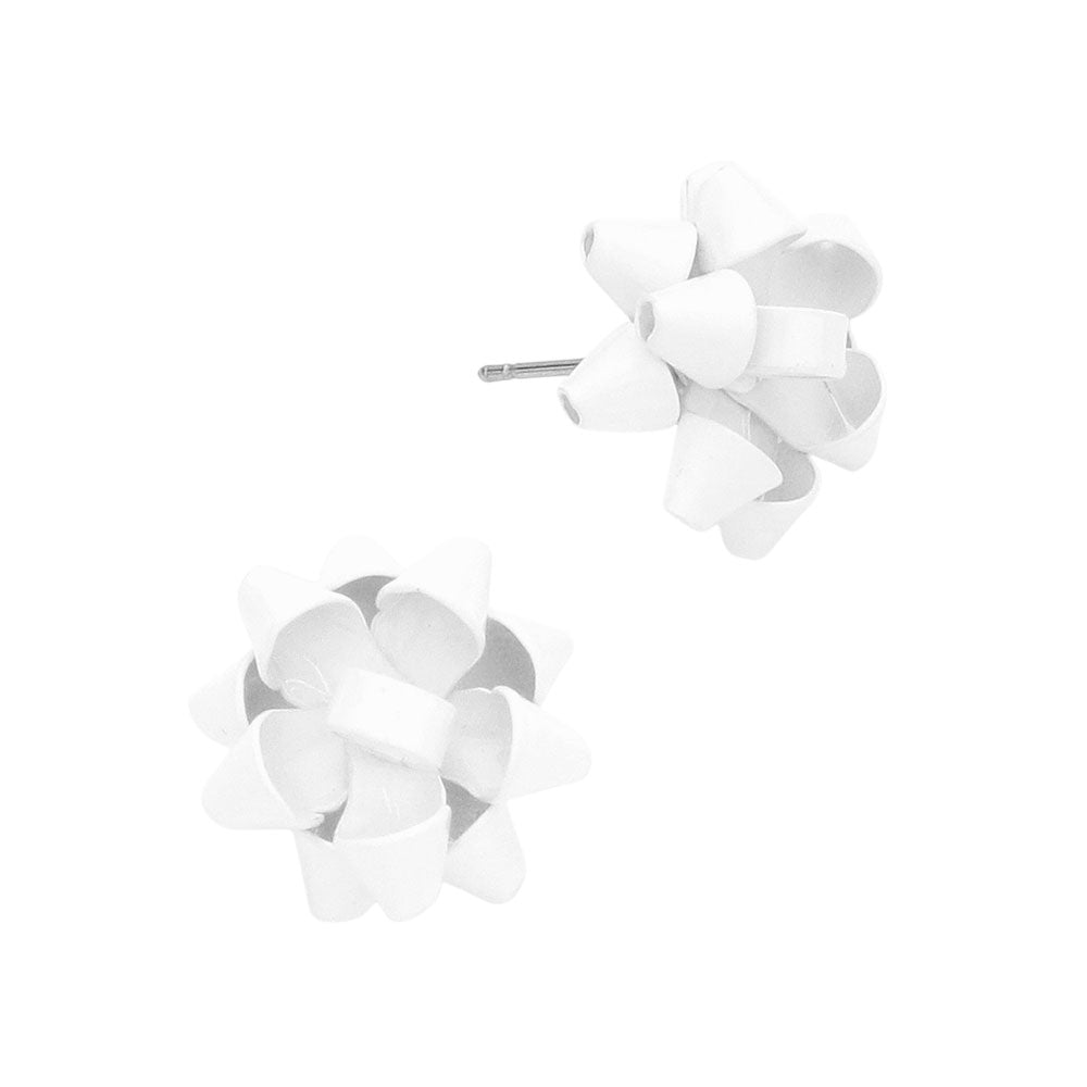 White Christmas Gift Bow Stud Earrings