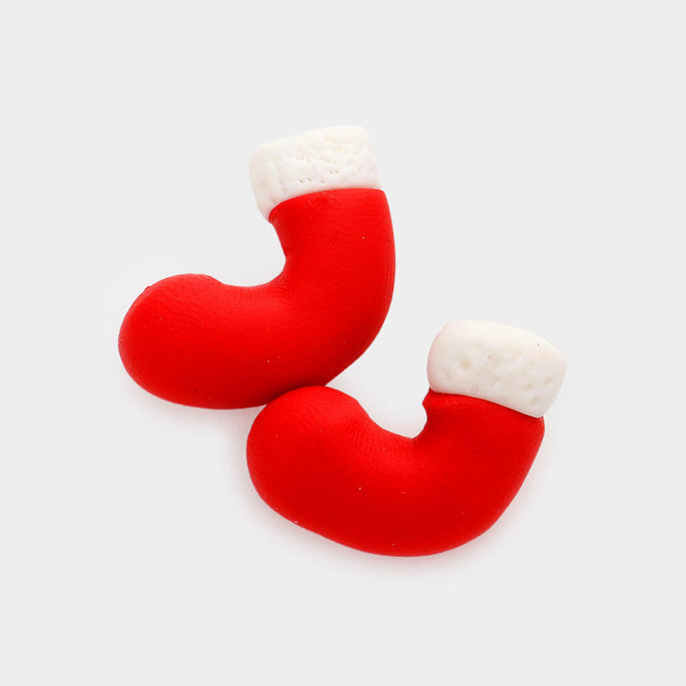 Madeline Love Red Polymer Clay Christmas Socks Stud Earrings