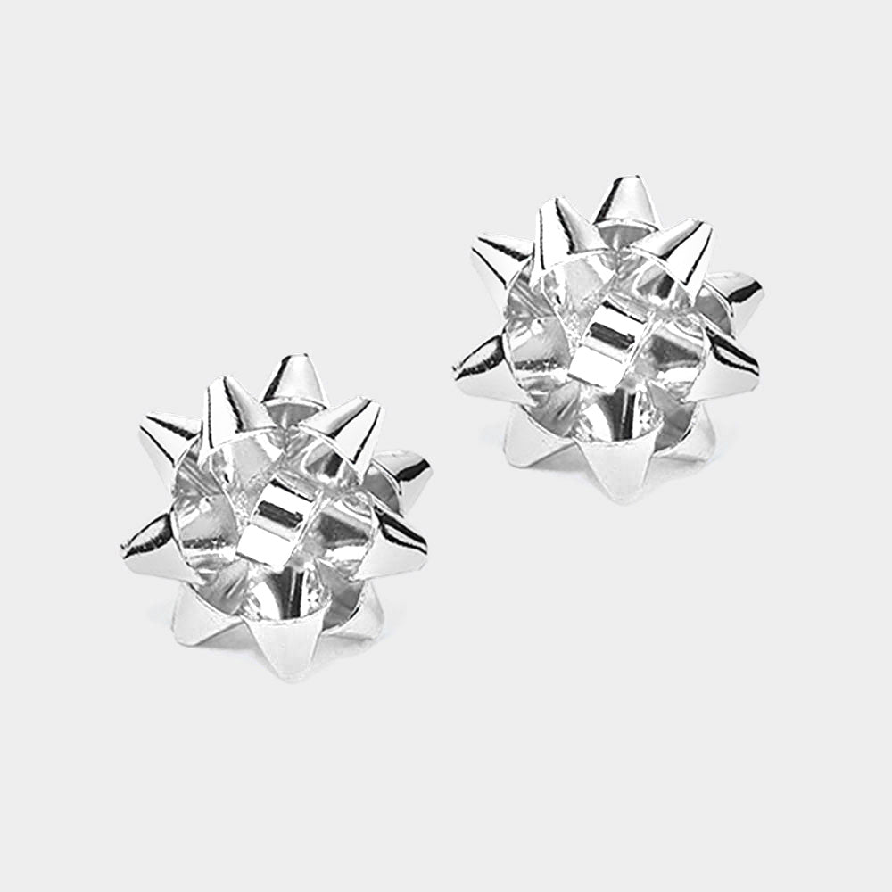 Rhodium Christmas Gift Bow Stud Earrings Silver Gift Bow Earrings Christmas Earrings perfect for the festive season, embrace the Christmas spirit with these dainty holiday earrings, add cheer to your ears, they are bound to cause a smile or two Perfect Gift December Birthday, Christmas, Stocking Stuffer, Secret Santa, BFF, Loved One