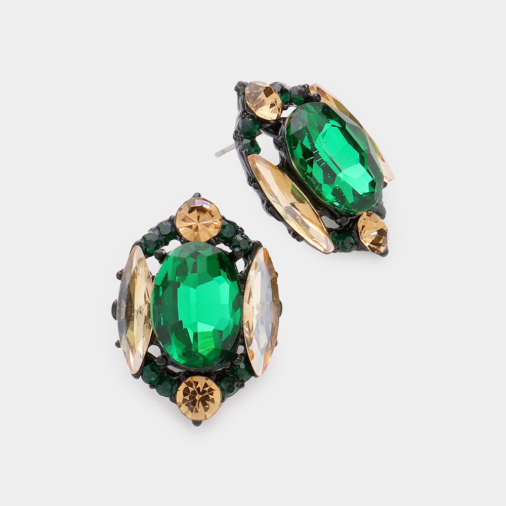 Madeline Love Emerald, Lt Col Topaz Emerald Cut Stone Accented Stud Evening Earrings
