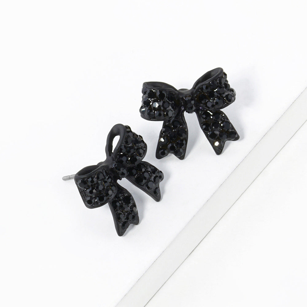 Madeline Love Jet Black Crystal Rhinestone Pave Bow Stud Earrings