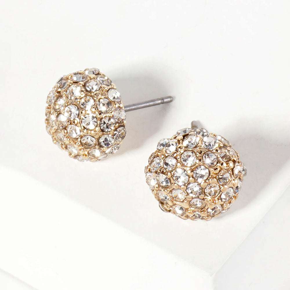 Madeline Love Clear, Gold Crystal pave dome stud earrings