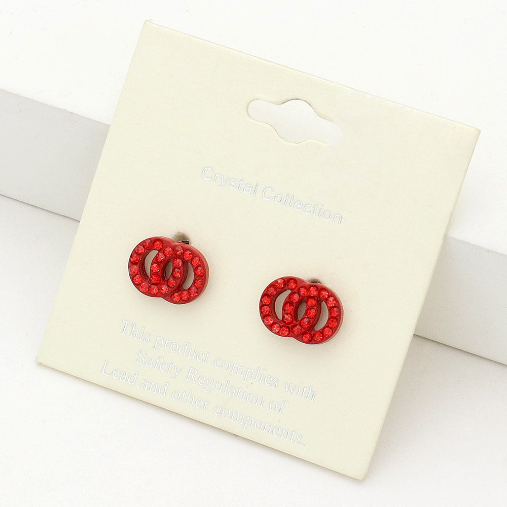 Madeline Love Siam Rhinestone Embellished Double Open Circle Link Stud Earrings