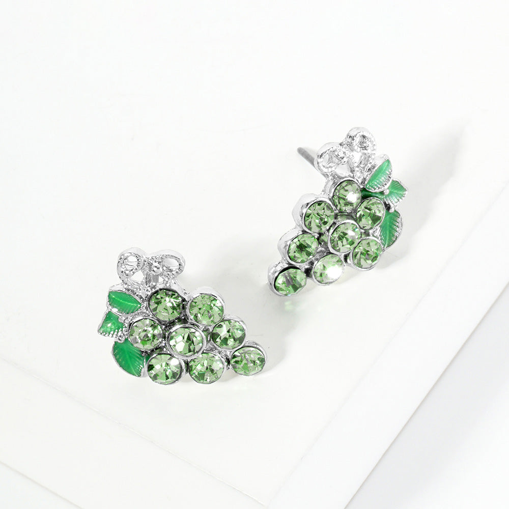 Peridot Crystal Grape Cluster Stud Earrings