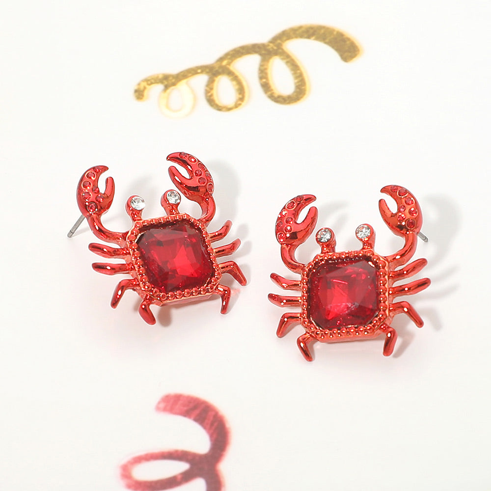 Madeline Love Orange Square Stone Accent Crab Stud Earrings