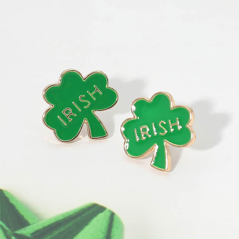 Madeline Love Green Enamel IRISH Shamrock Stud Earrings