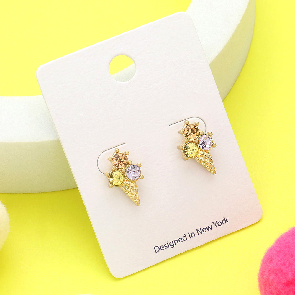 Madeline Love Gold Stone Cluster Pointed Ice Cram Cone Stud Earrings