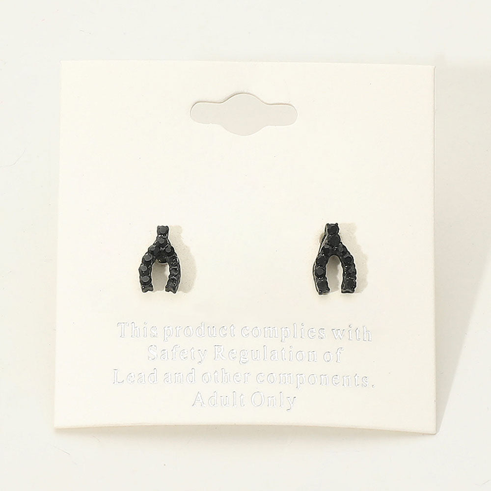 Madeline Love Jet Black Crystal Wishbone Stud Earrings