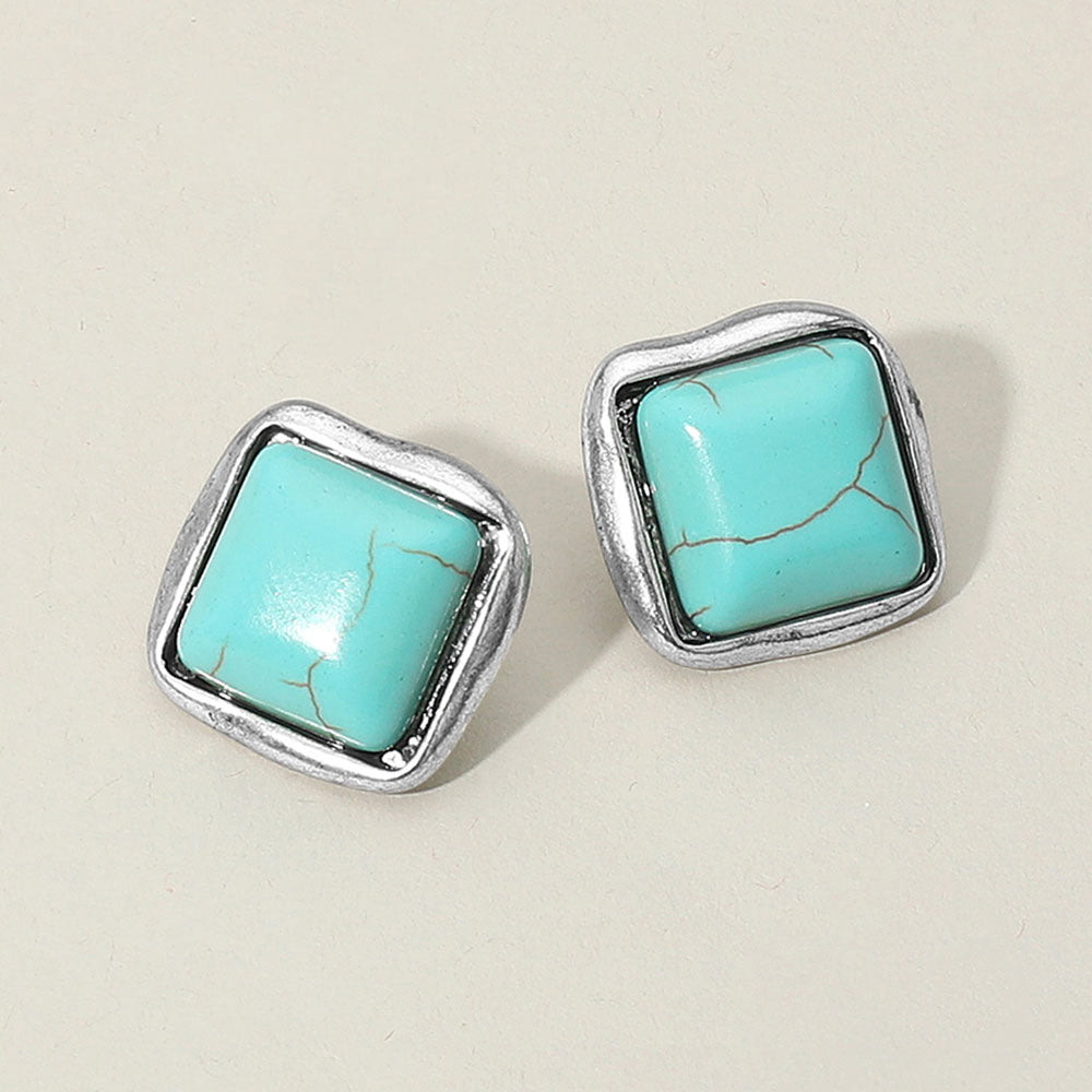 Madeline Love Silver Burnished, Turquoise Western Turquoise Square Stud Earrings