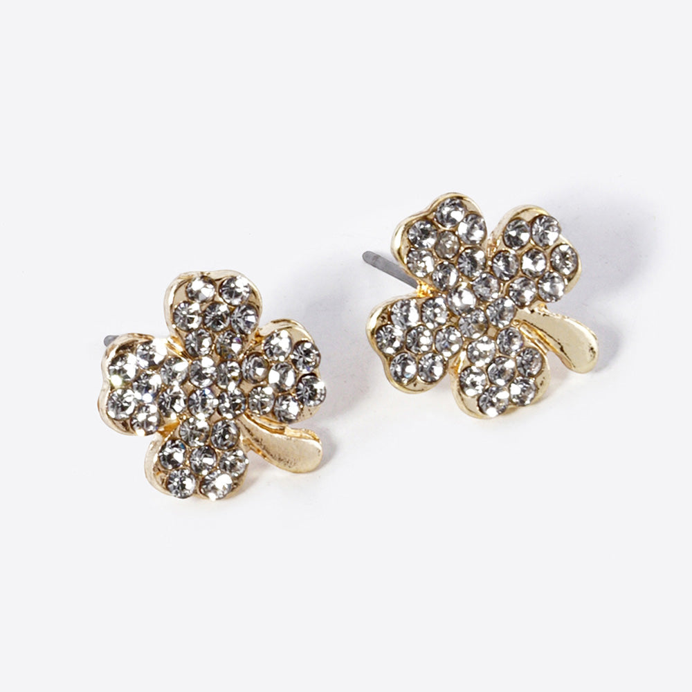 Madeline Love Clear, Gold Crystal Paved Clover Stud Earrings