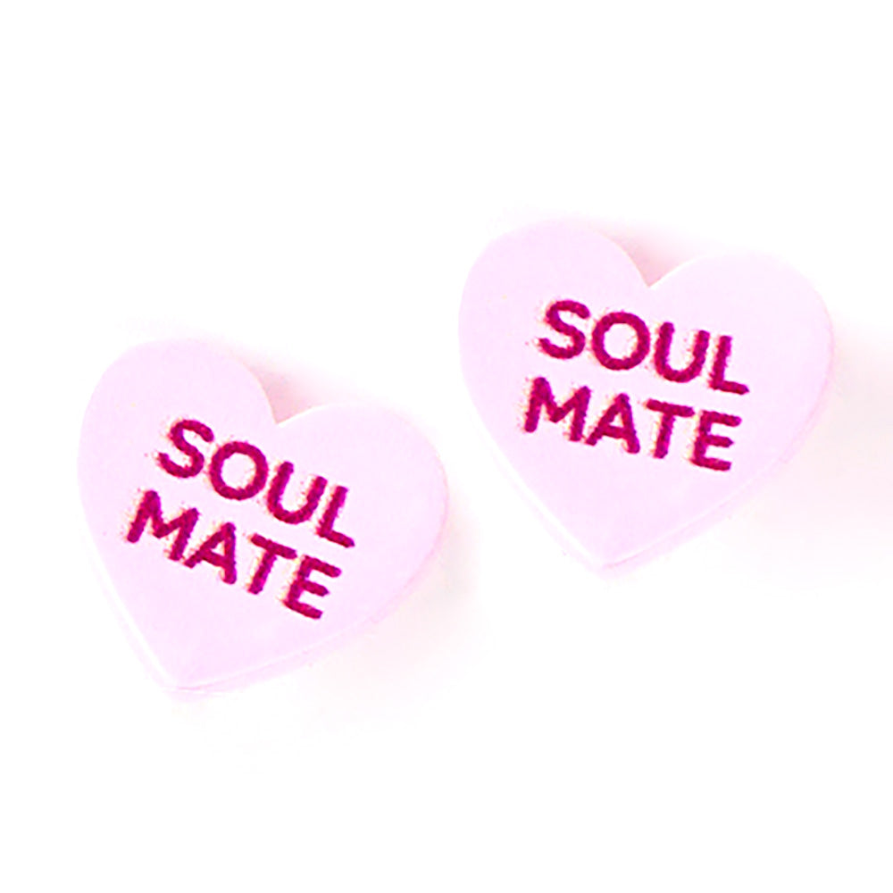 Soul Mate Message Heart Stud Earrings - Pink - Earrings