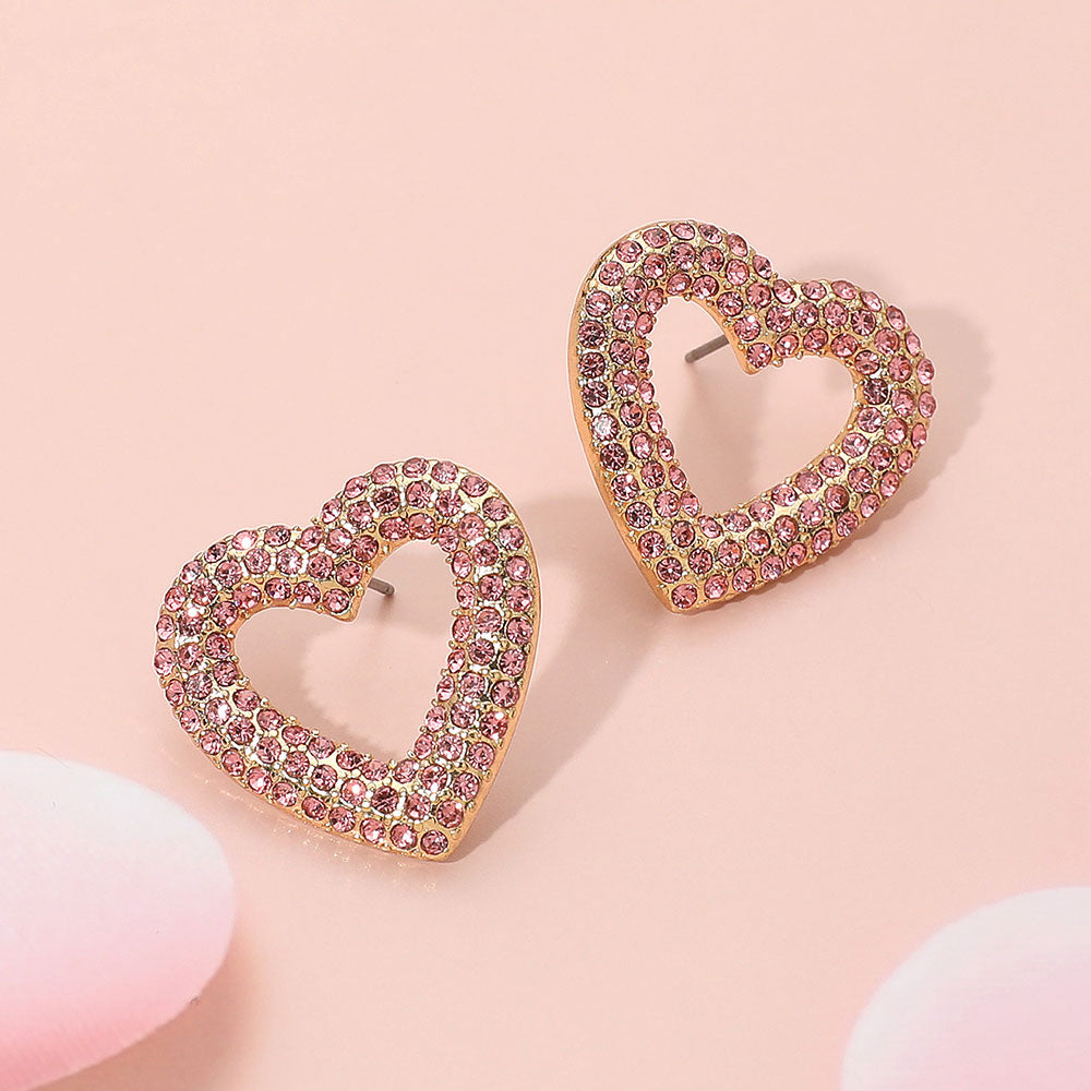 Madeline Love Pink Stone Paved Open Heart Stud Earrings