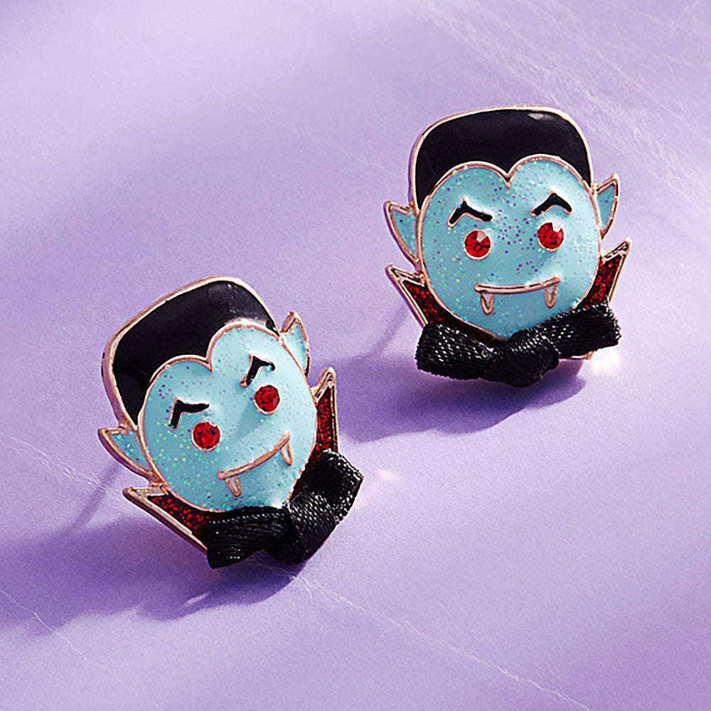 Gold Enamel Dracula Stud Earrings