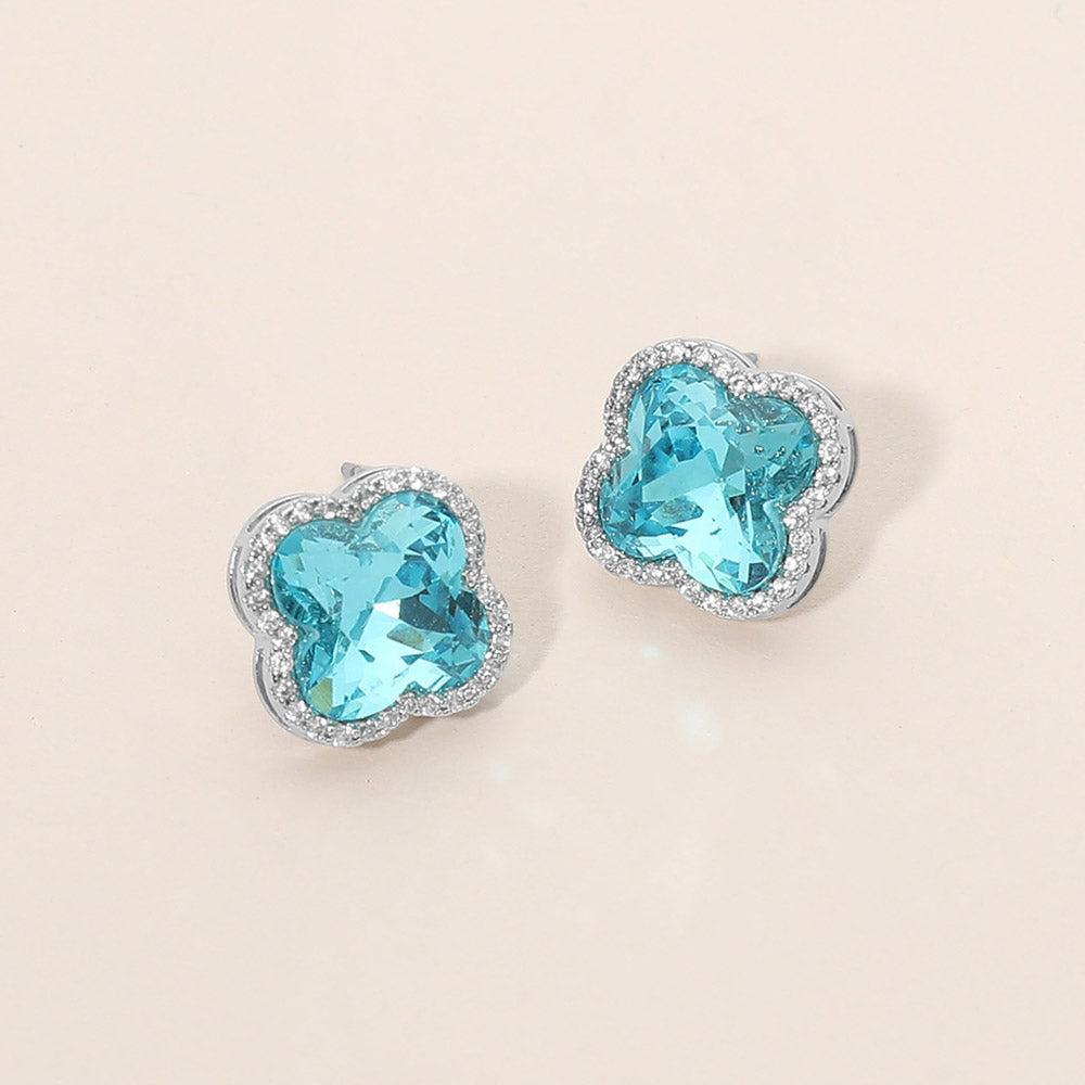 Madeline Love Aqua CZ Quatrefoil Stud Earrings
