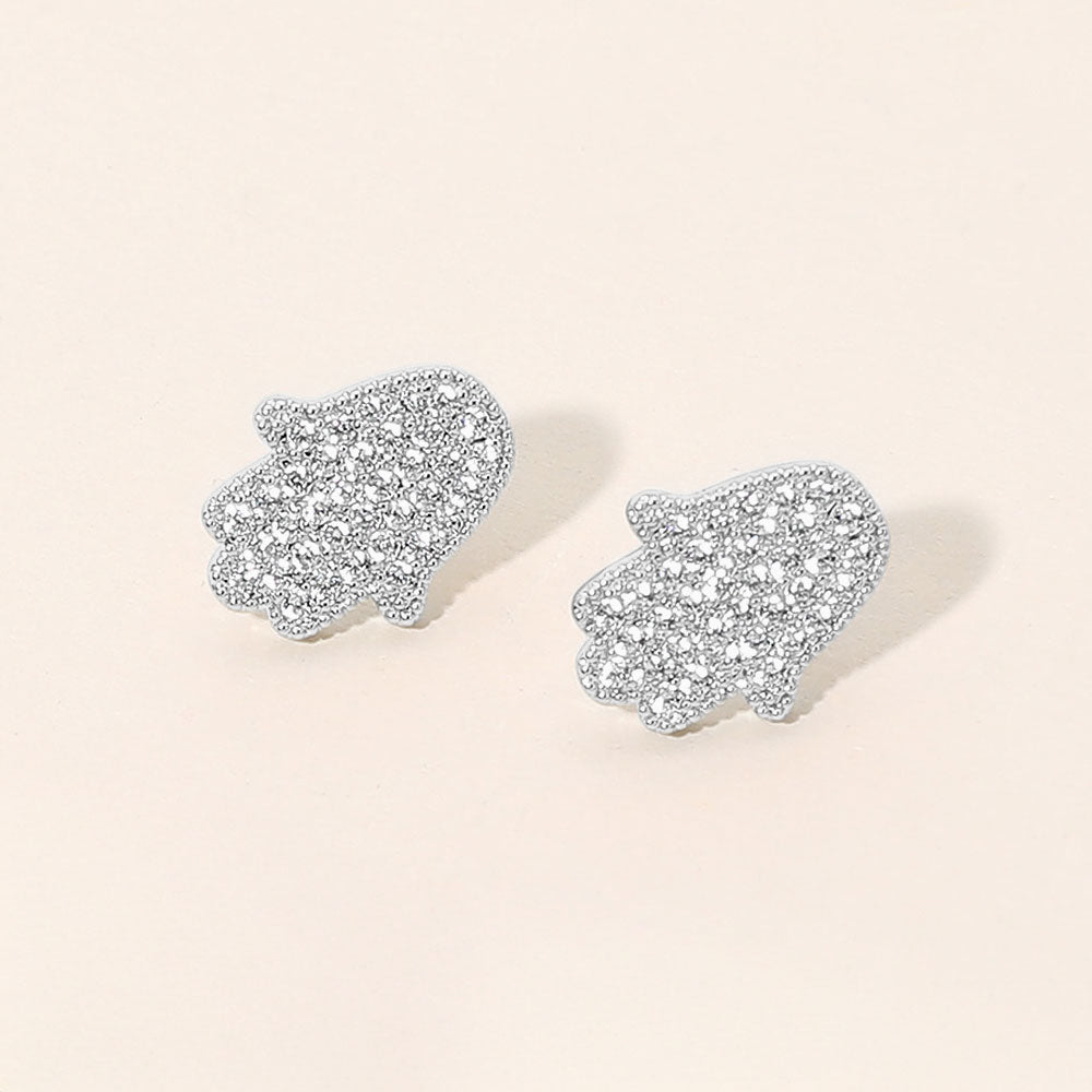 Madeline Love Silver CZ Pave Hamsa Hand Stud Earrings