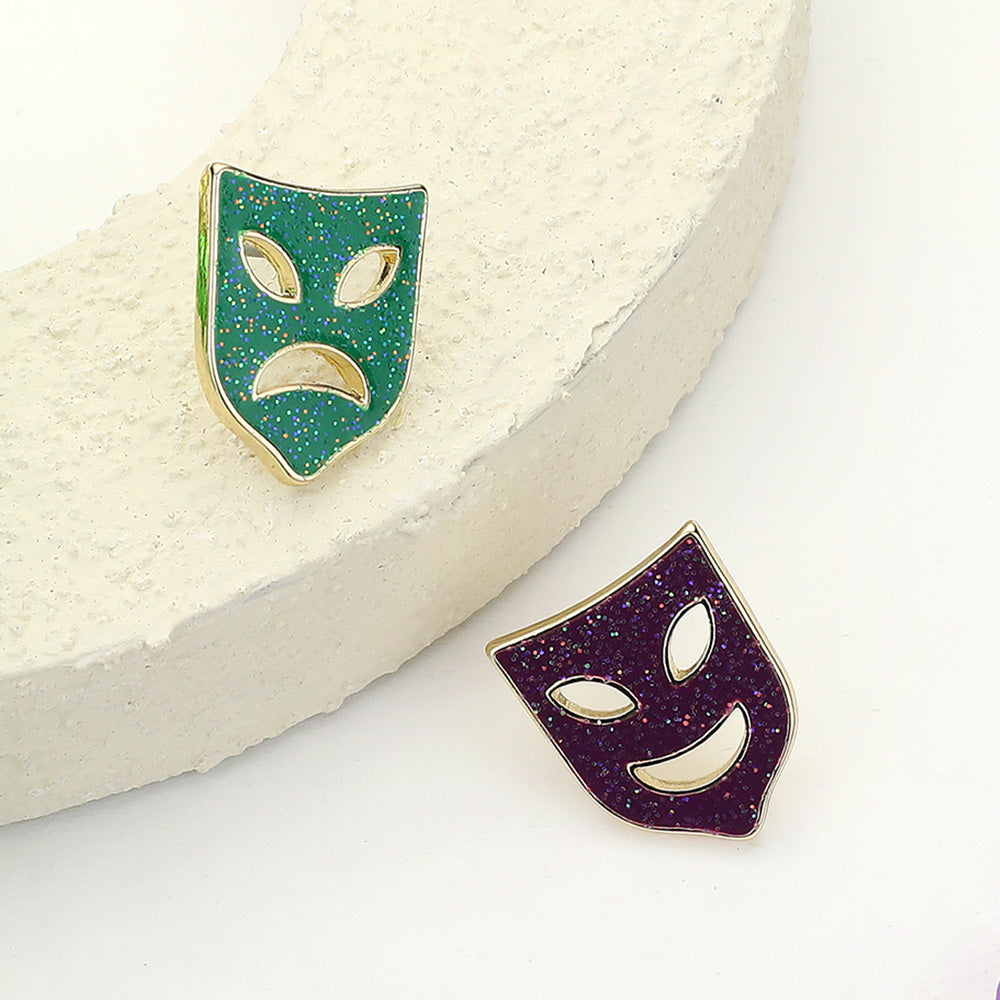 Multi Glittered Enamel Mardi Gras Mask Stud Earrings