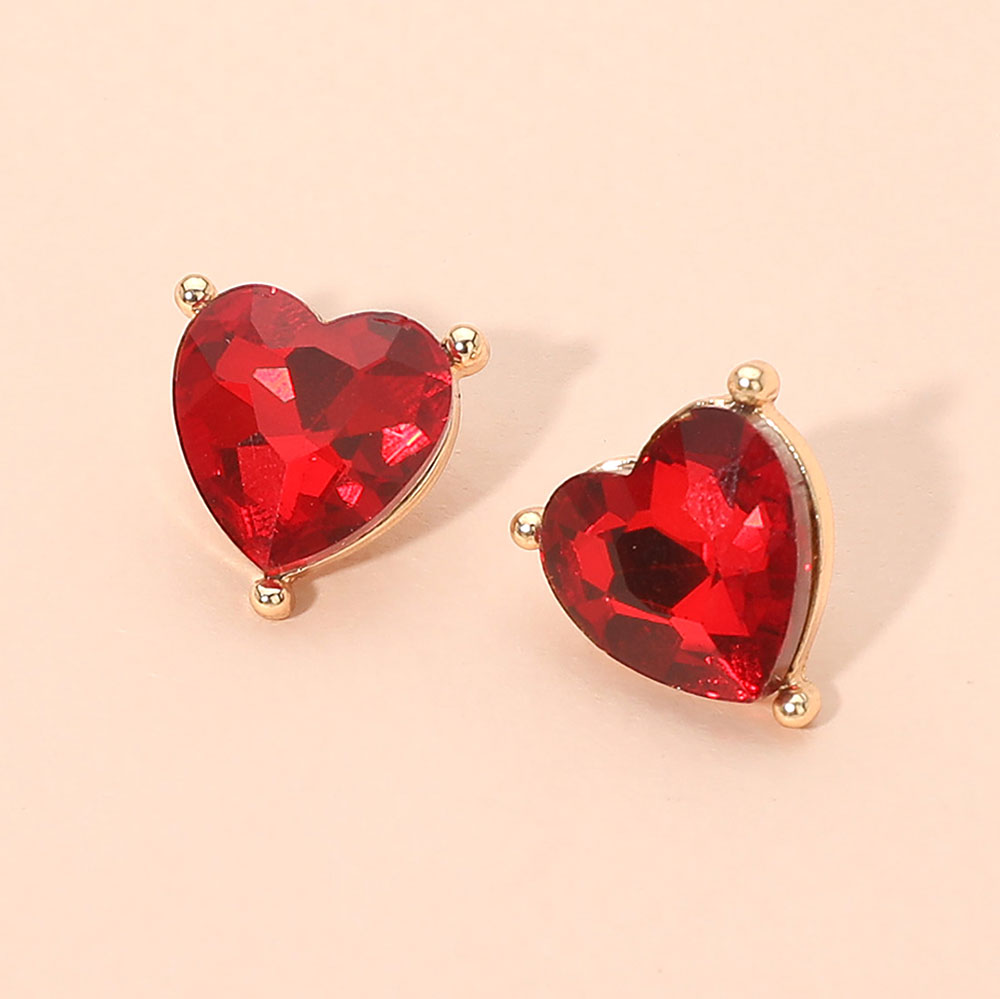 Madeline Love Red Faceted Heart Stone Stud Earrings