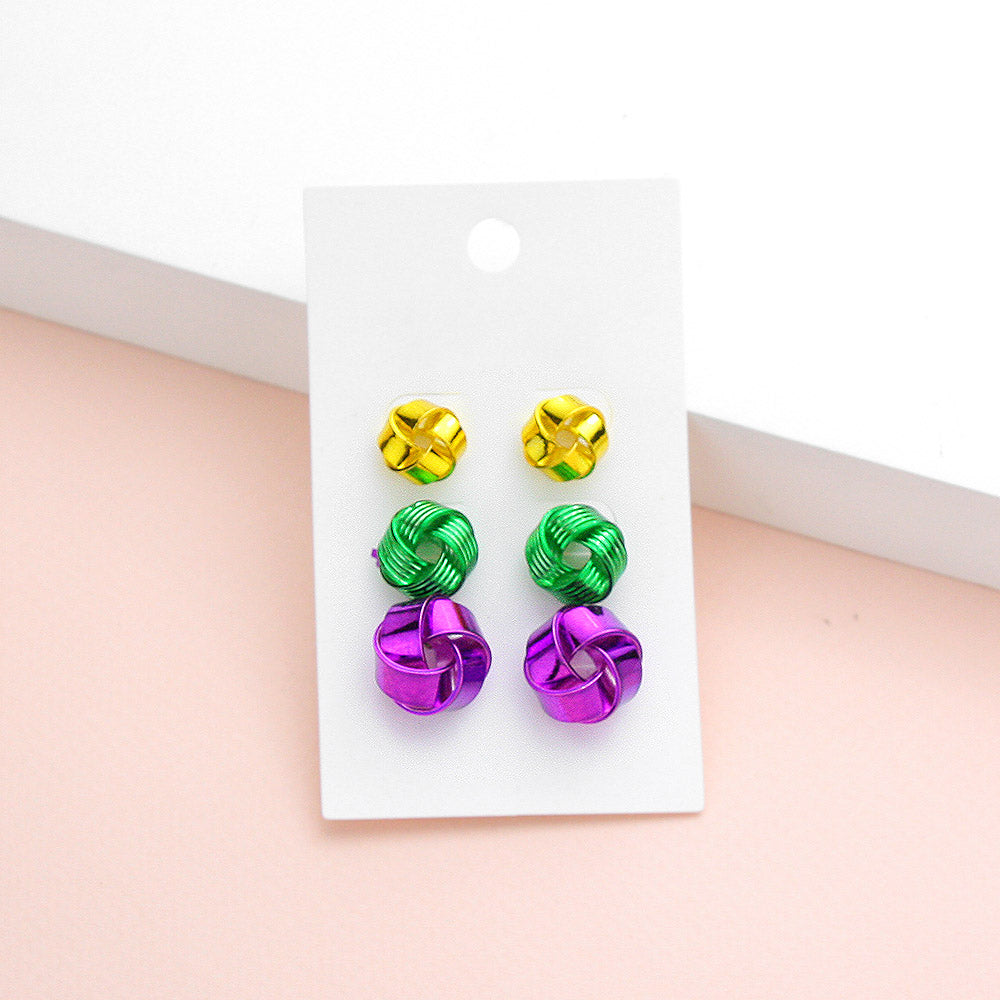 Multi 3Pairs - Mardi Gras Knot Stud Earrings