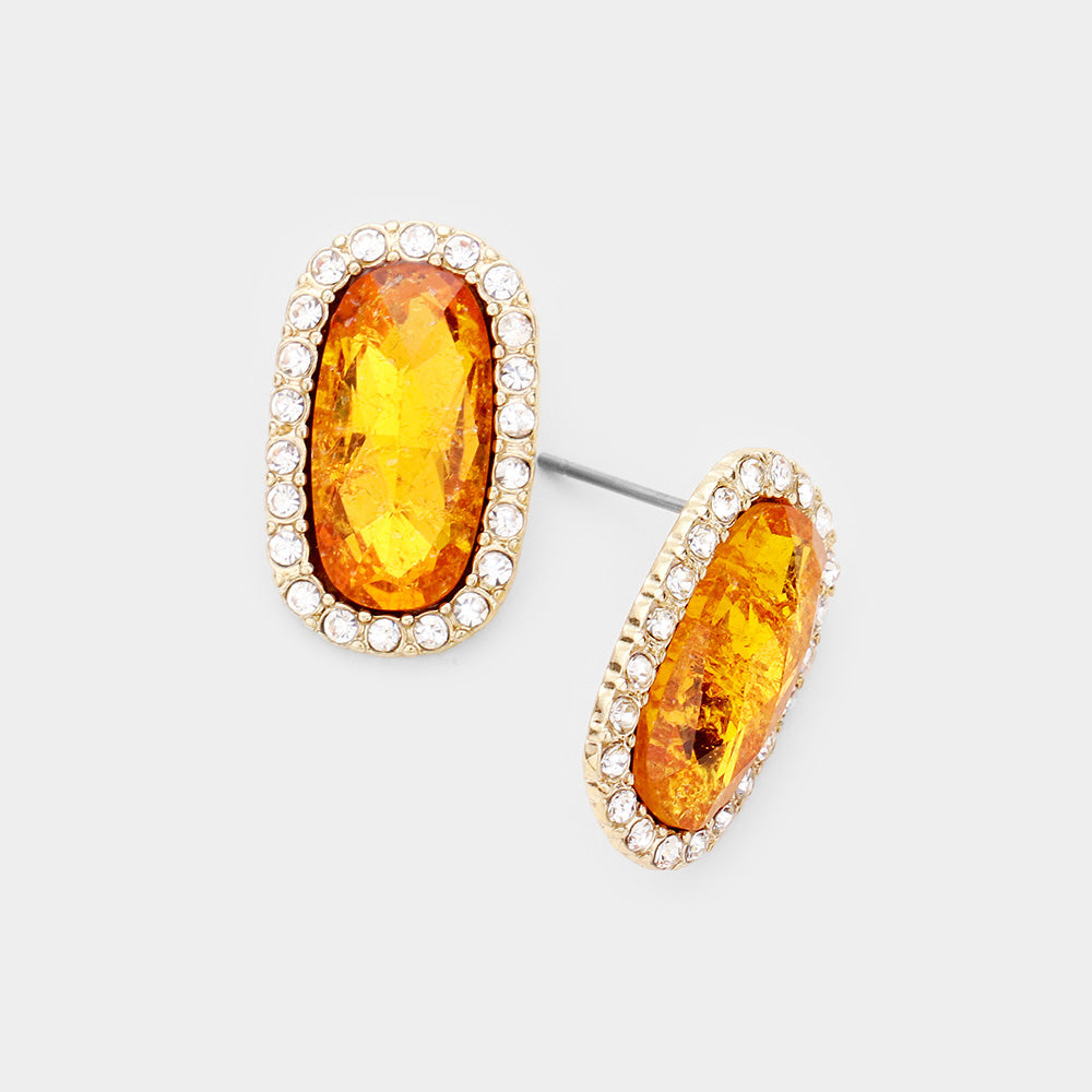 Madeline Love Gold, Lt Col Topaz Druzy Rhinestone Pave Stud Earrings